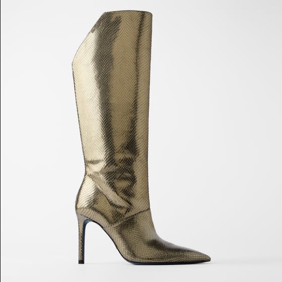 Zara Blue Collection Animal Print Leather Boots